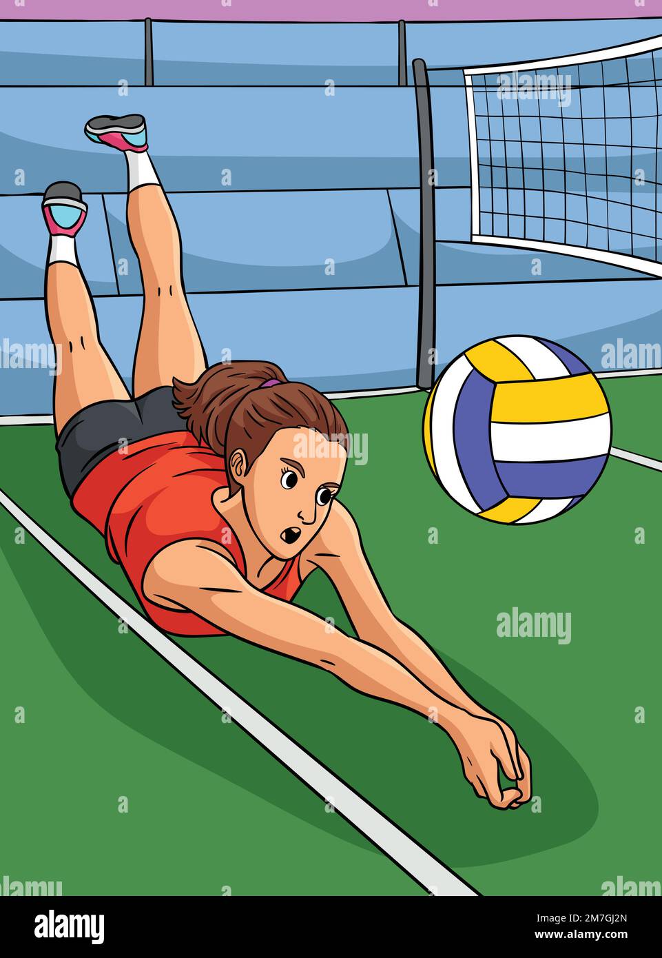 Volleyball Sports Colored Cartoon Illustration Stock Vector Image & Art