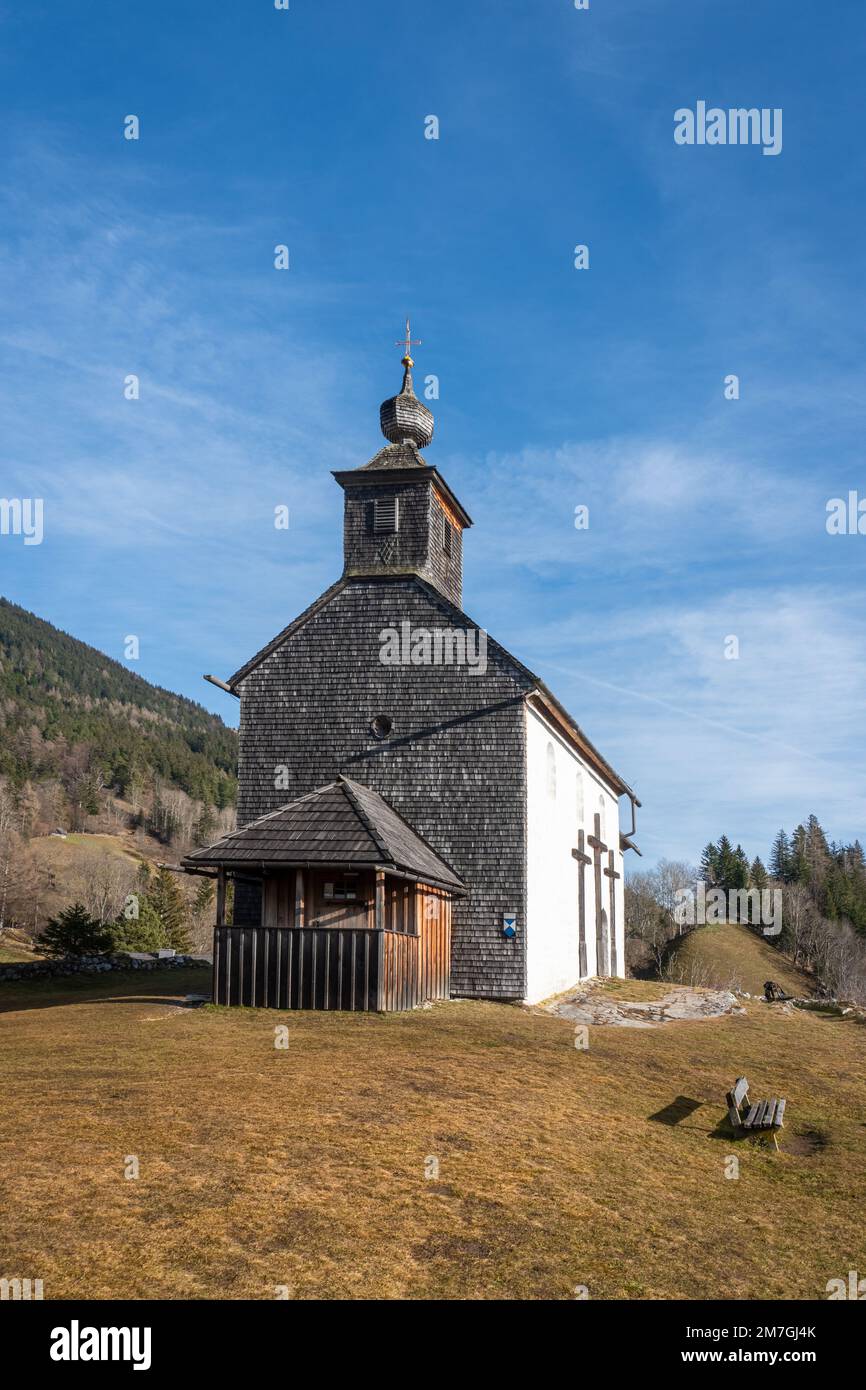 View to the chapel in Pürgg. Located in the scenic Ennstal valley in Styria, Austria. Stock Photo