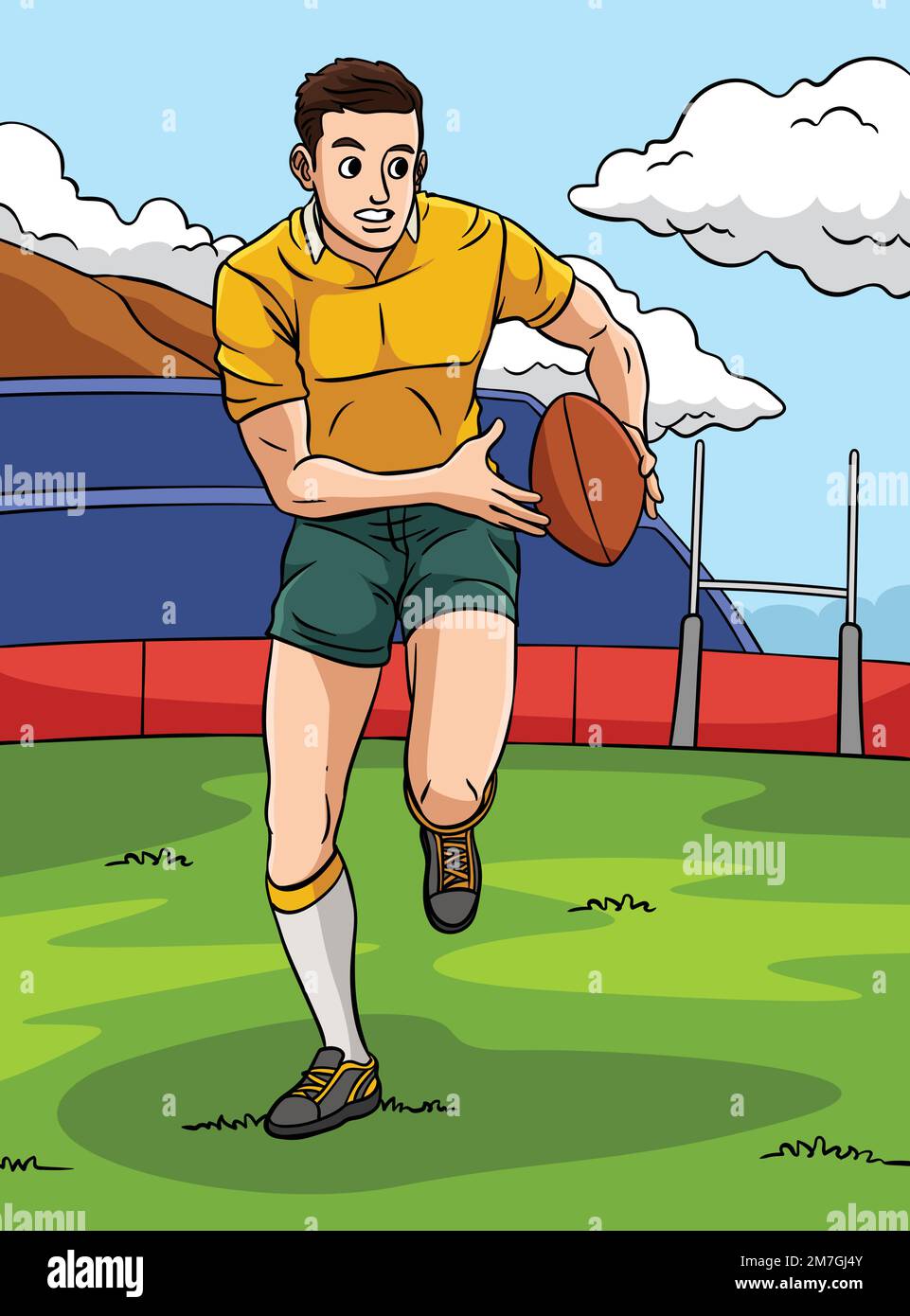 Rugby Sports Colored Cartoon Illustration Stock Vector