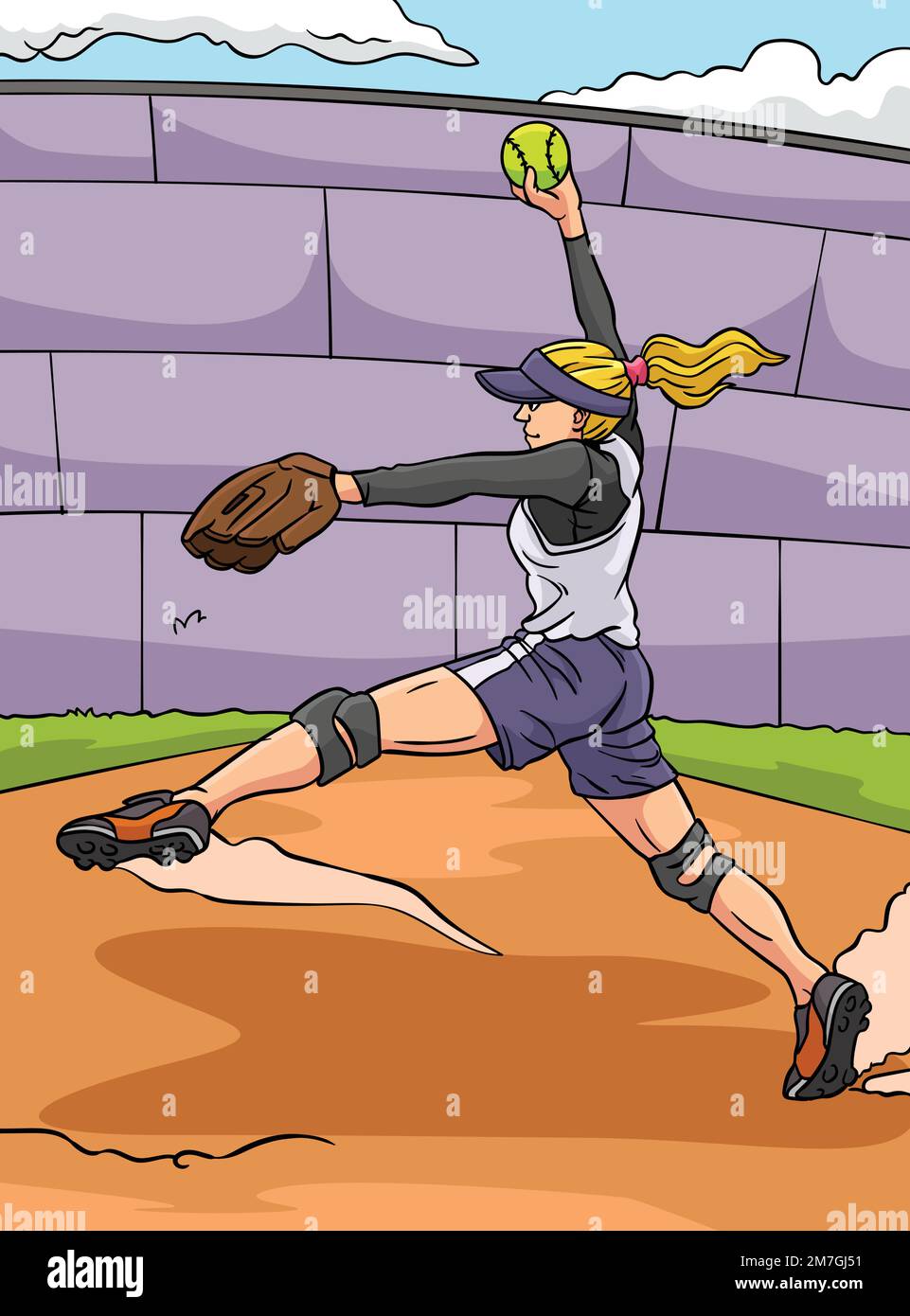 Softball Sports Colored Cartoon Illustration Stock Vector Image & Art