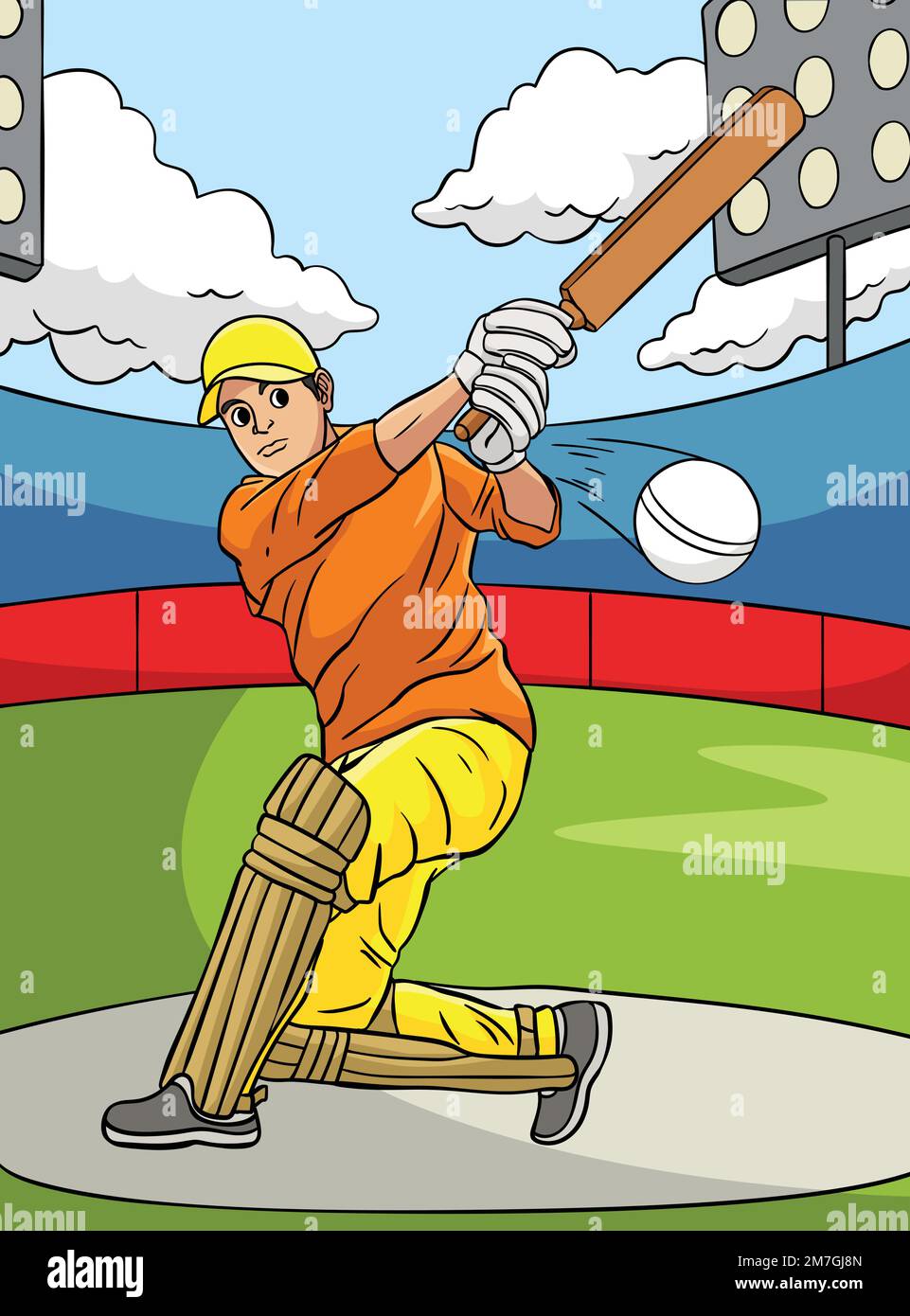 Cricket Sports Colored Cartoon Illustration Stock Vector