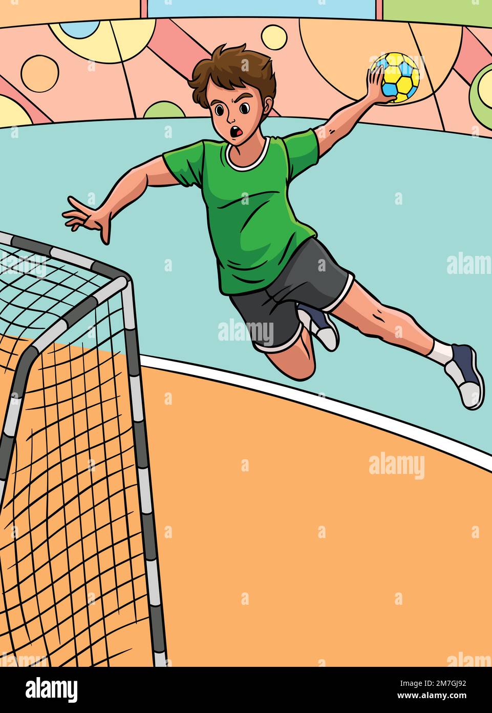 Handball Sports Colored Cartoon Illustration Stock Vector Image & Art