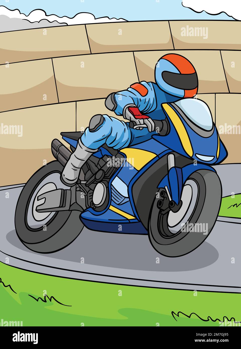 Motorcycle Racing Colored Cartoon Illustration Stock Vector