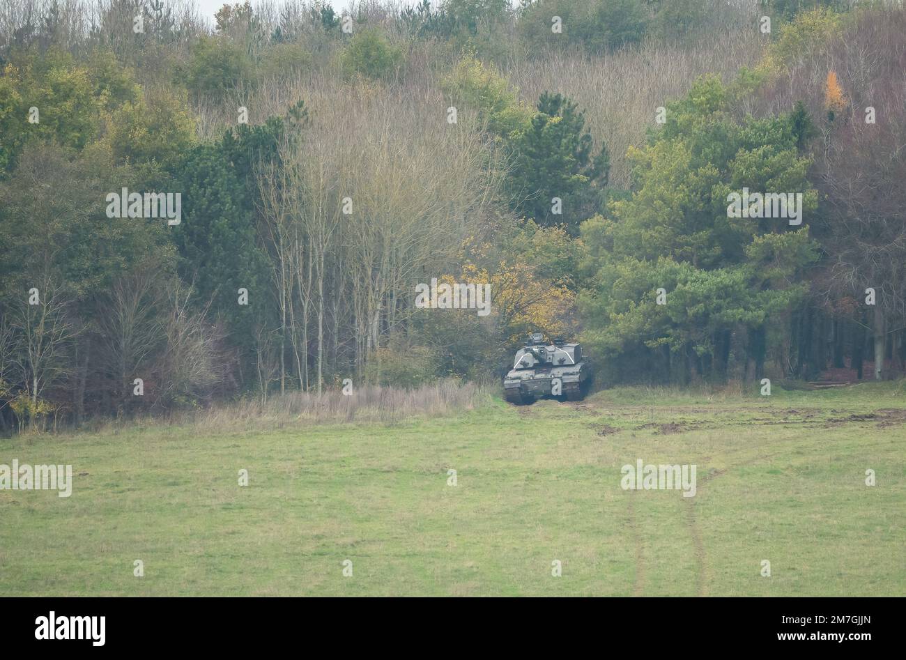 British army FV4034 Challenger 2 ii main battle tank on a military combat exercise, Wiltshire UK Stock Photo