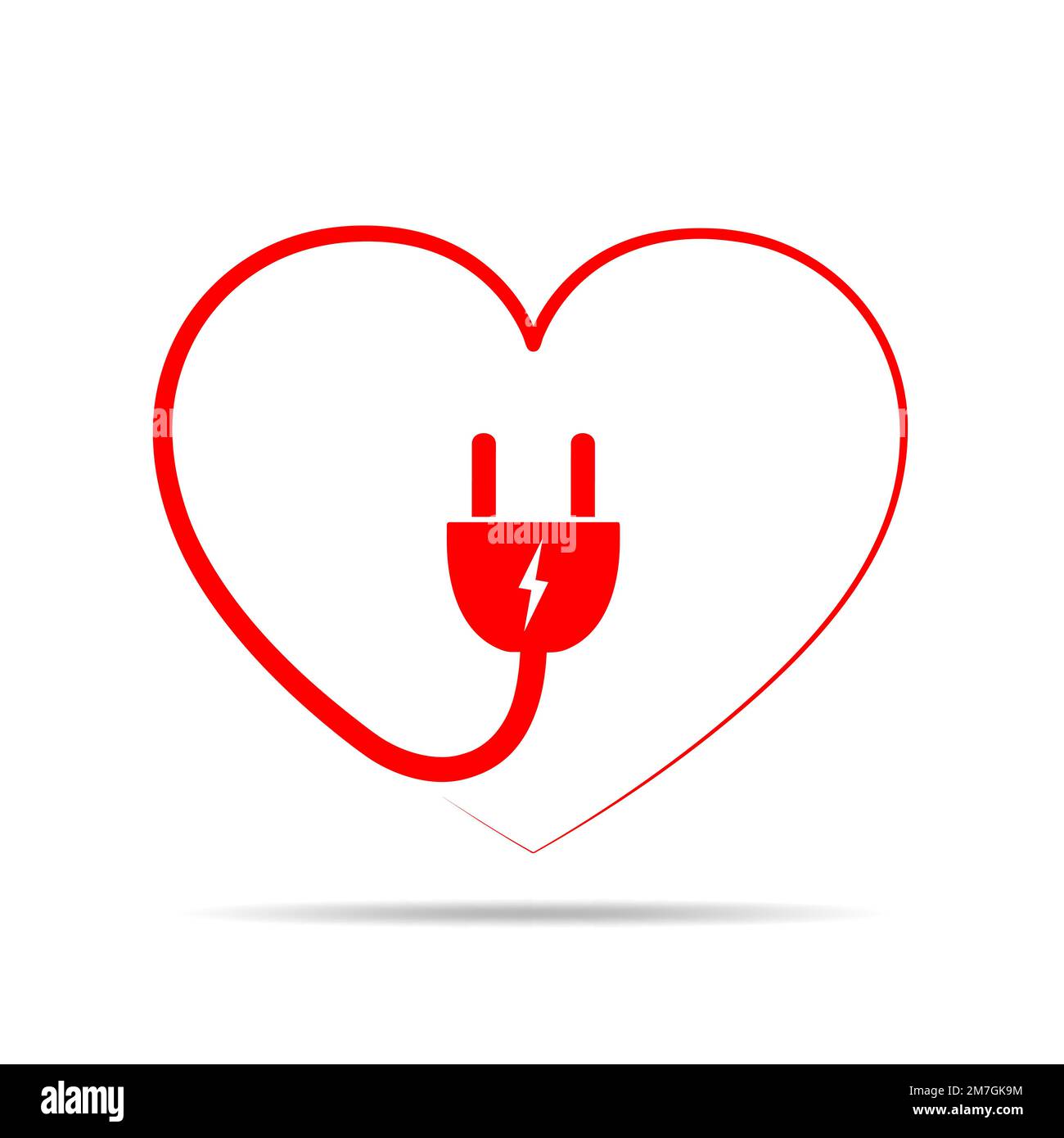 Electric cable and plug in the form of the heart. Vector illustration