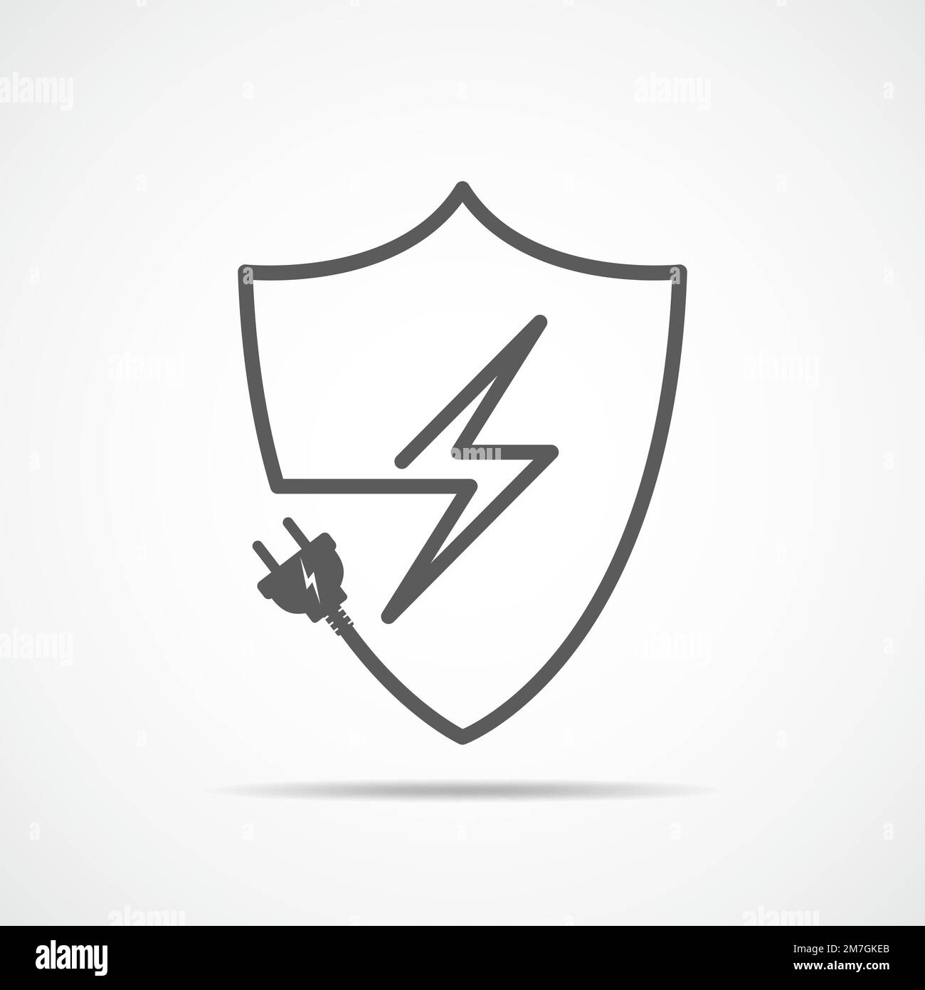 Shield icon with lightning and wire plug in linear style, isolated ...