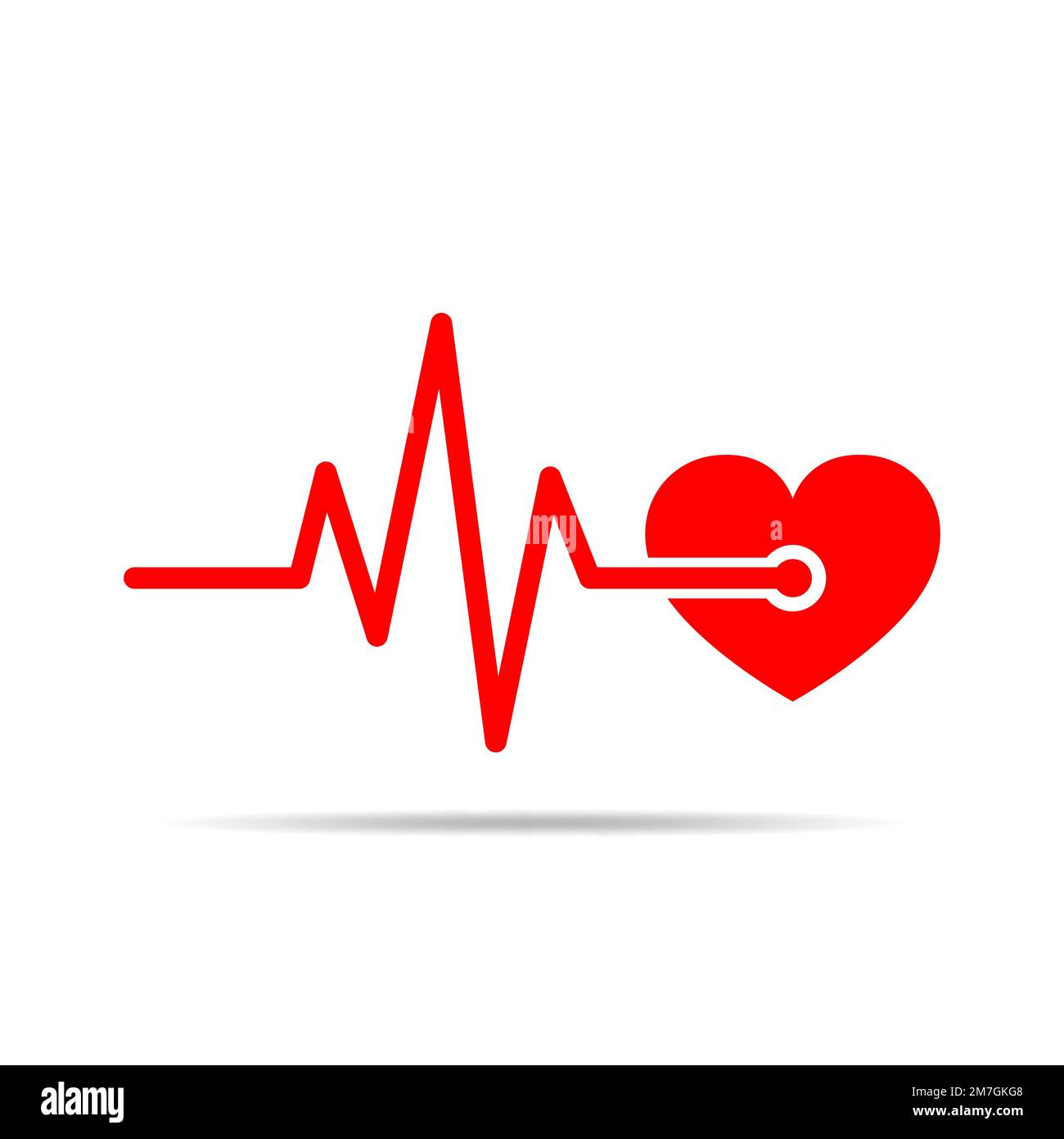 Red heart icon with sign heartbeat. Vector illustration. Heart in flat ...