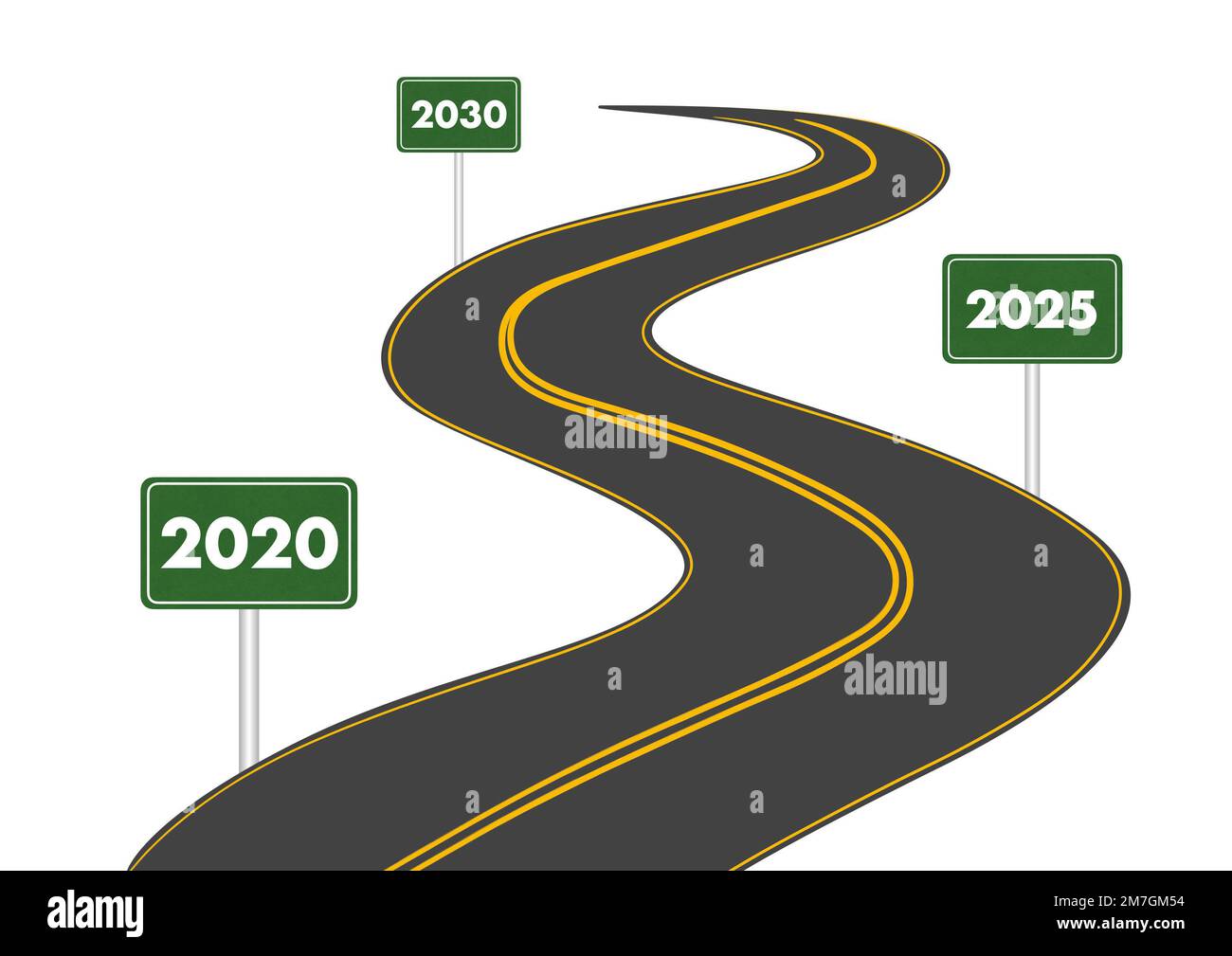 Illustration of roadmap from 2020 to 2025 and 2030 Stock Photo