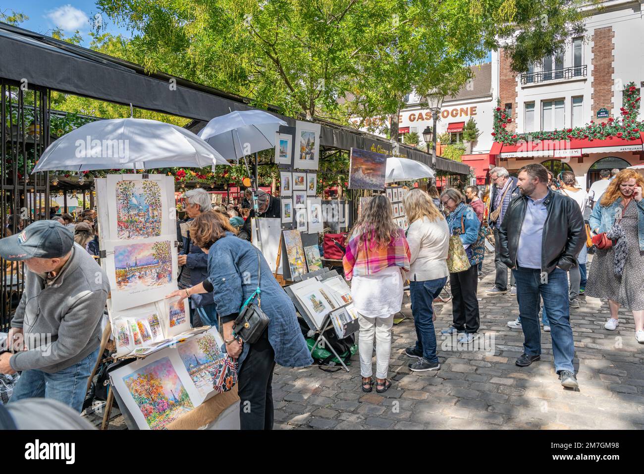 Crowds in the Artists Quarter in Montmartre, Paris, France Stock Photo