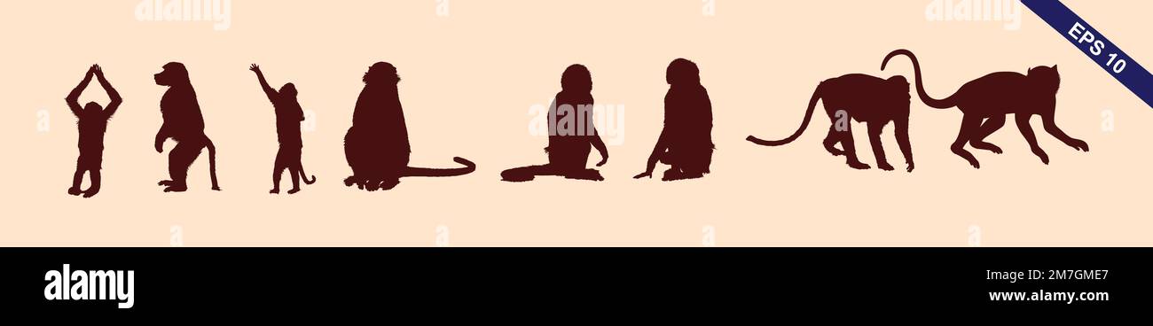 Ape and Monkey collection - vector silhouette Stock Vector