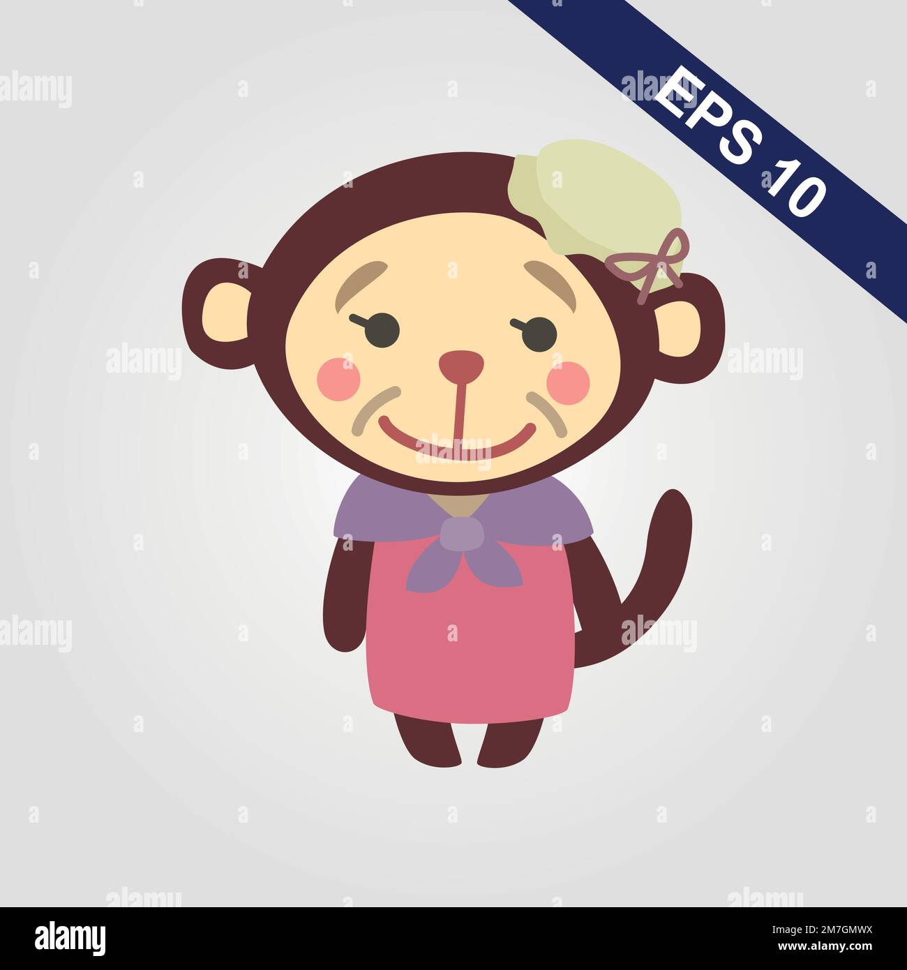 Cute monkey icon. Vector illustration isolated on a grey background. Stock Vector