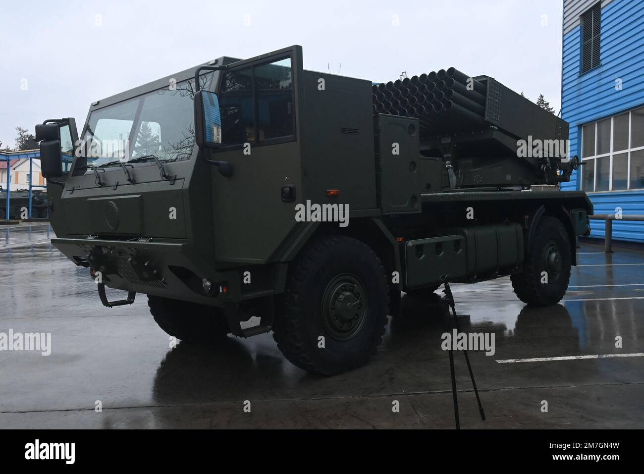 Sternberk, Czech Republic. 09th Jan, 2023. Rocket Launcher BM-21 MT 4×4 wheeled MLRS mounted on Tatra chassis for heavy terrain deployment, weapon from Czech arms production and military services company Excalibur Army in Sternberk, Czech Republic, January 9, 2023. Credit: Ludek Perina/CTK Photo/Alamy Live News Stock Photo