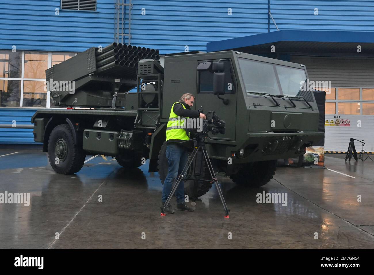 Sternberk, Czech Republic. 09th Jan, 2023. Rocket Launcher BM-21 MT 4×4 wheeled MLRS mounted on Tatra chassis for heavy terrain deployment, weapon from Czech arms production and military services company Excalibur Army in Sternberk, Czech Republic, January 9, 2023. Credit: Ludek Perina/CTK Photo/Alamy Live News Stock Photo