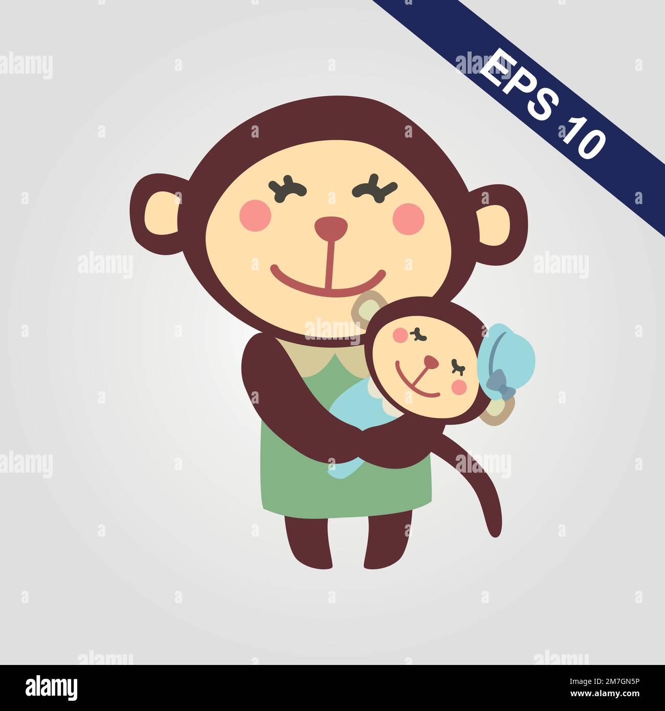 Cute monkey icon. Vector illustration isolated on a grey background. Stock Vector