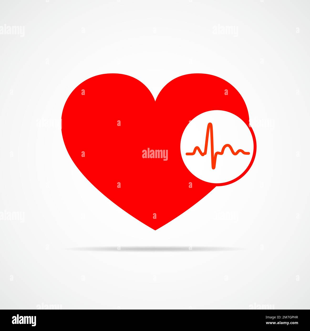 Red heart icon with sign heartbeat. Vector illustration. Heart in flat ...