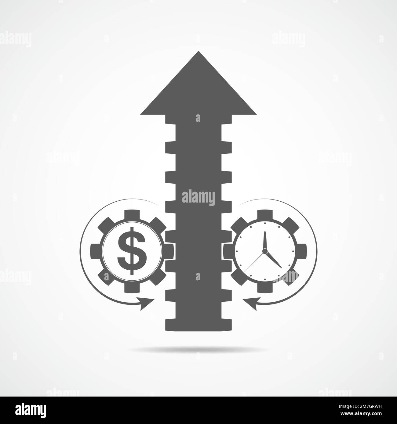 Up arrow and two gears. Vector illustration. The concept of successful