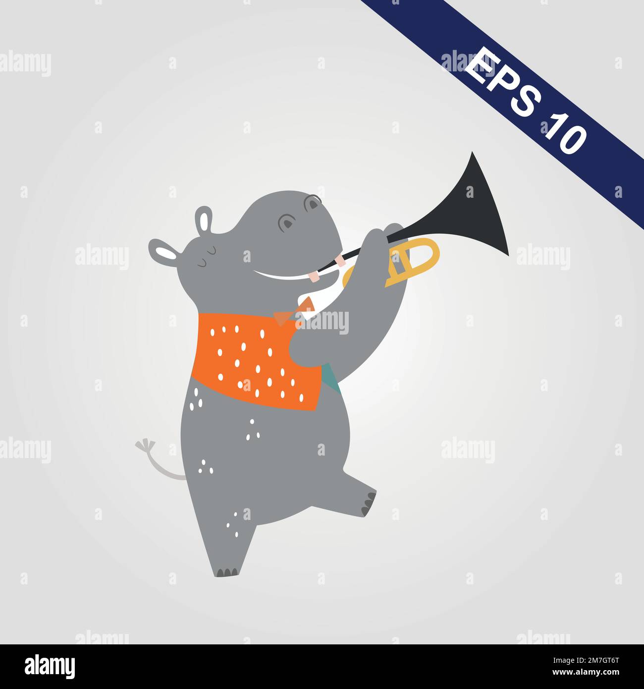 Cartoon Hippo with singing mouth Stock Vector