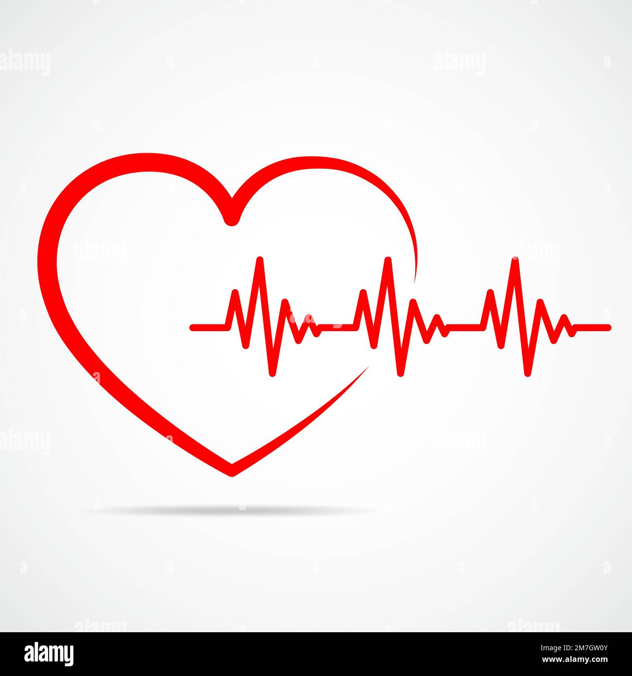 Red heart icon with sign heartbeat. Vector illustration. Heart in flat ...