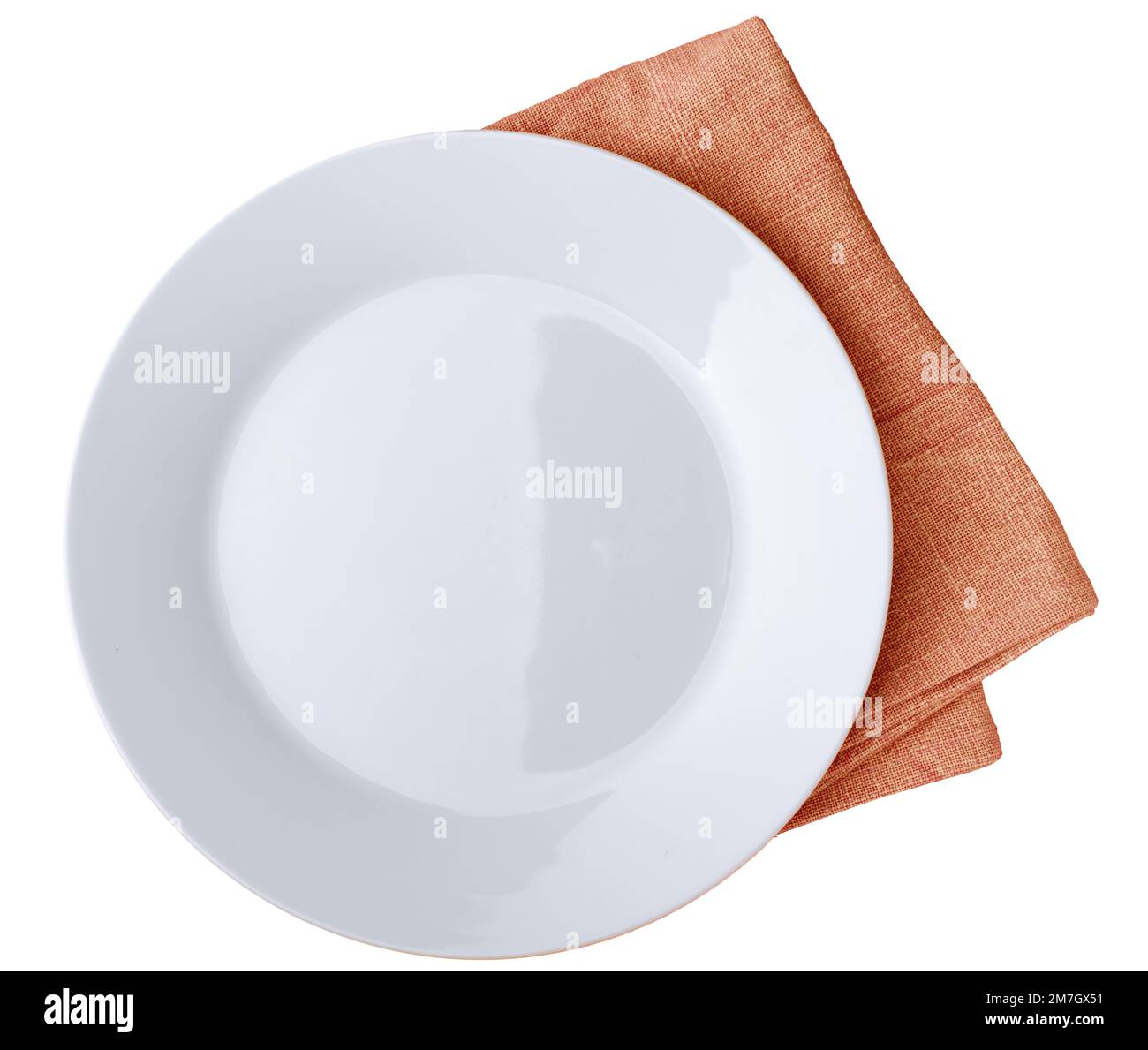 White plate isolated with kitchen towel Stock Photo