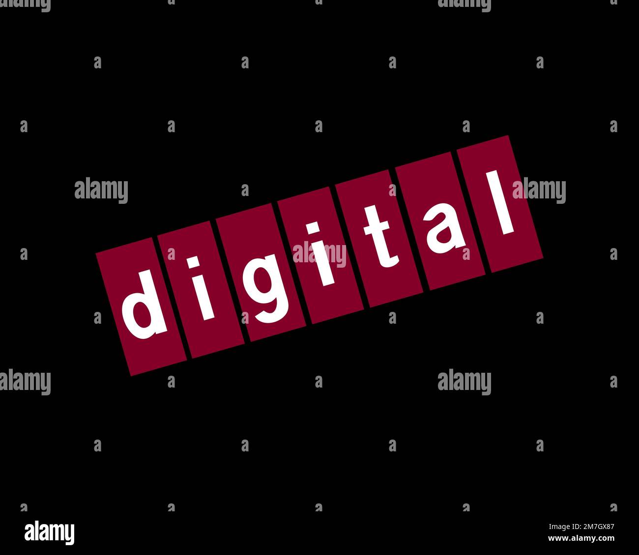 Digital Equipment Corporation, rotated logo, black background Stock