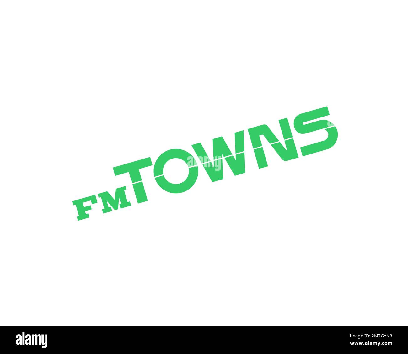 FM Towns, Rotated Logo, White Background Stock Photo