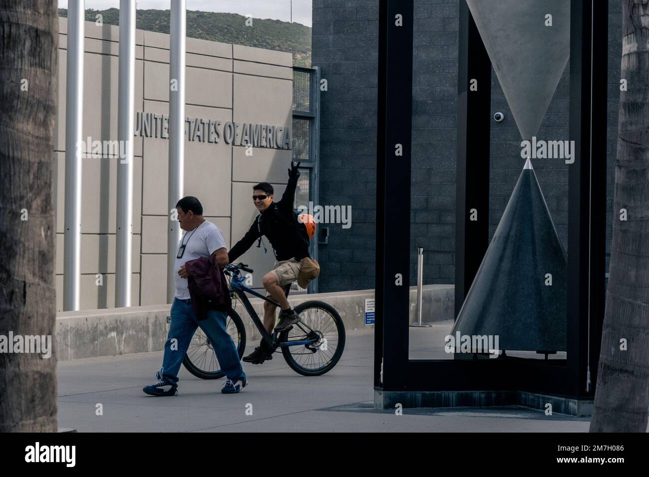 After nearly three years U.S. Customs and Border Protection reopen a pedestrian crossing from Tijuana into San Diego in San Diego, CA on Jan. 9, 2023. The PedWest crossing was closed at the beginning of the pandemic in 2020. But when the travel restrictions were lifted it was not reopened. Thousands of asylum seekers made a makeshift camp on the Mexican side of the PedWest crossing hoping to be some of the first to cross when the crossing reopened. Mexican authorities eventually cleared the camp and moved the asylum seekers to other parts of Tijuana. (Photo by Matthew Bowler/KPBS/Sipa USA) **N Stock Photo