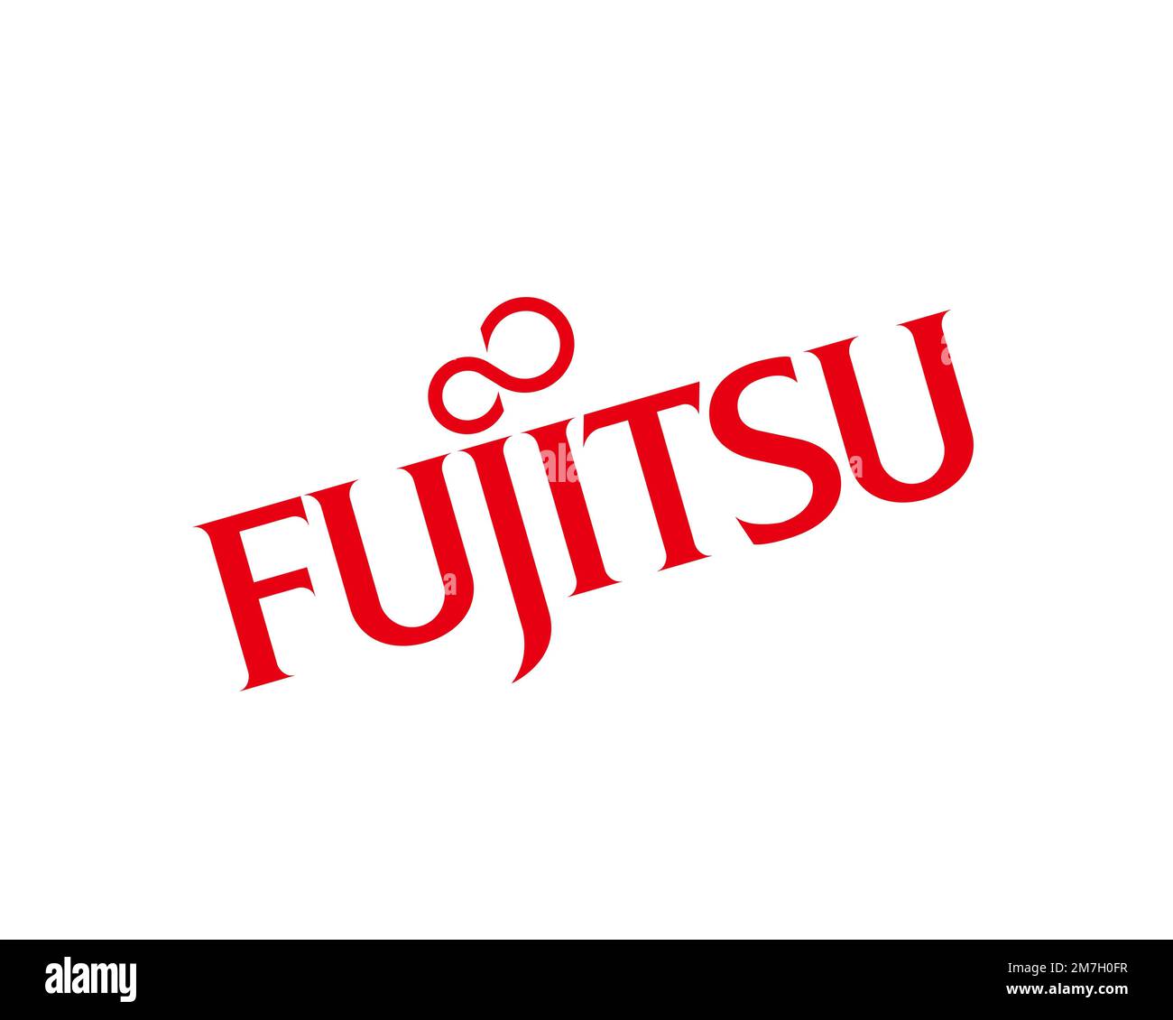 Fujitsu, rotated logo, white background Stock Photo