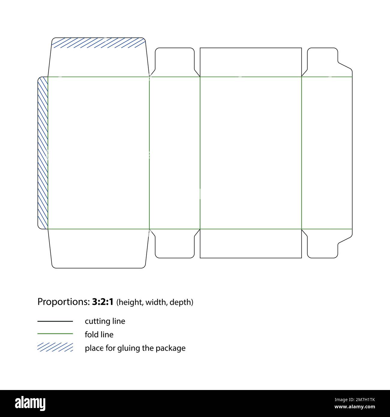 Diecutting of packaging with cut and fold lines. Vector Stock Vector