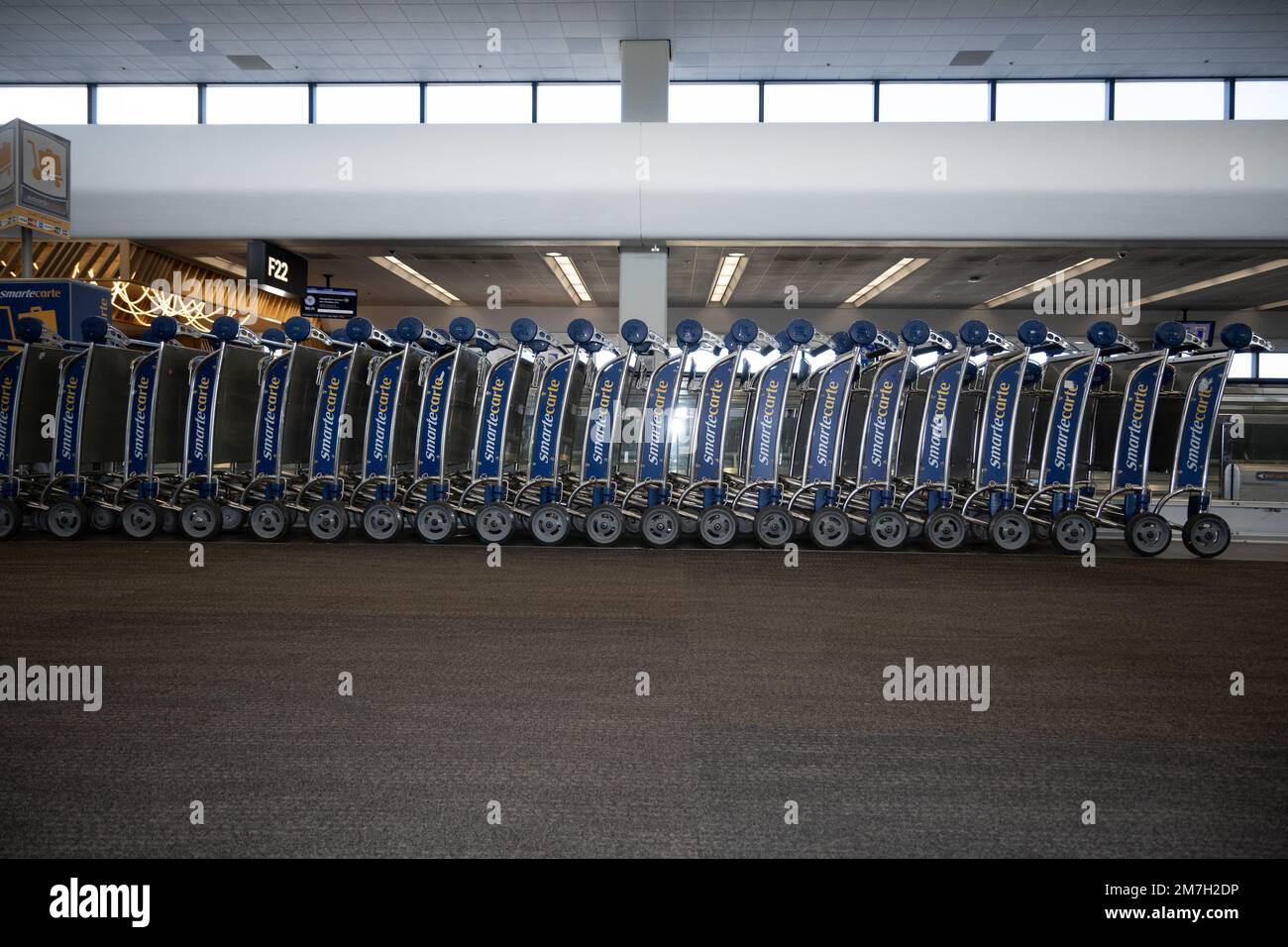 San Francisco, CA, USA., Dec 12, 2022. Row of Smartcarte viewed from the side, San Francisco International airport Stock Photo