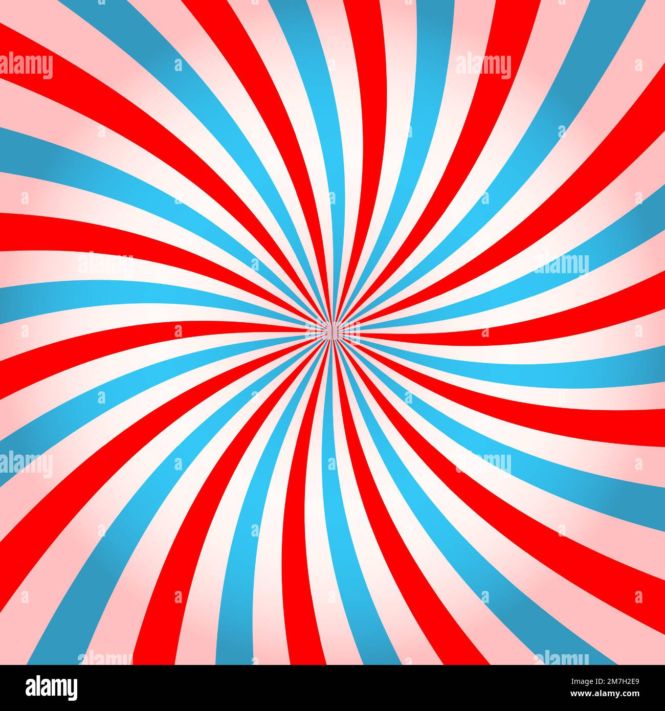 Pink and blue radial twirled stipes, vortex effect, pinwheel pattern. Circus, carnival or festival background. Bubble gum, sweet lollipop candy, ice cream texture. Vector cartoon illustration Stock Vector