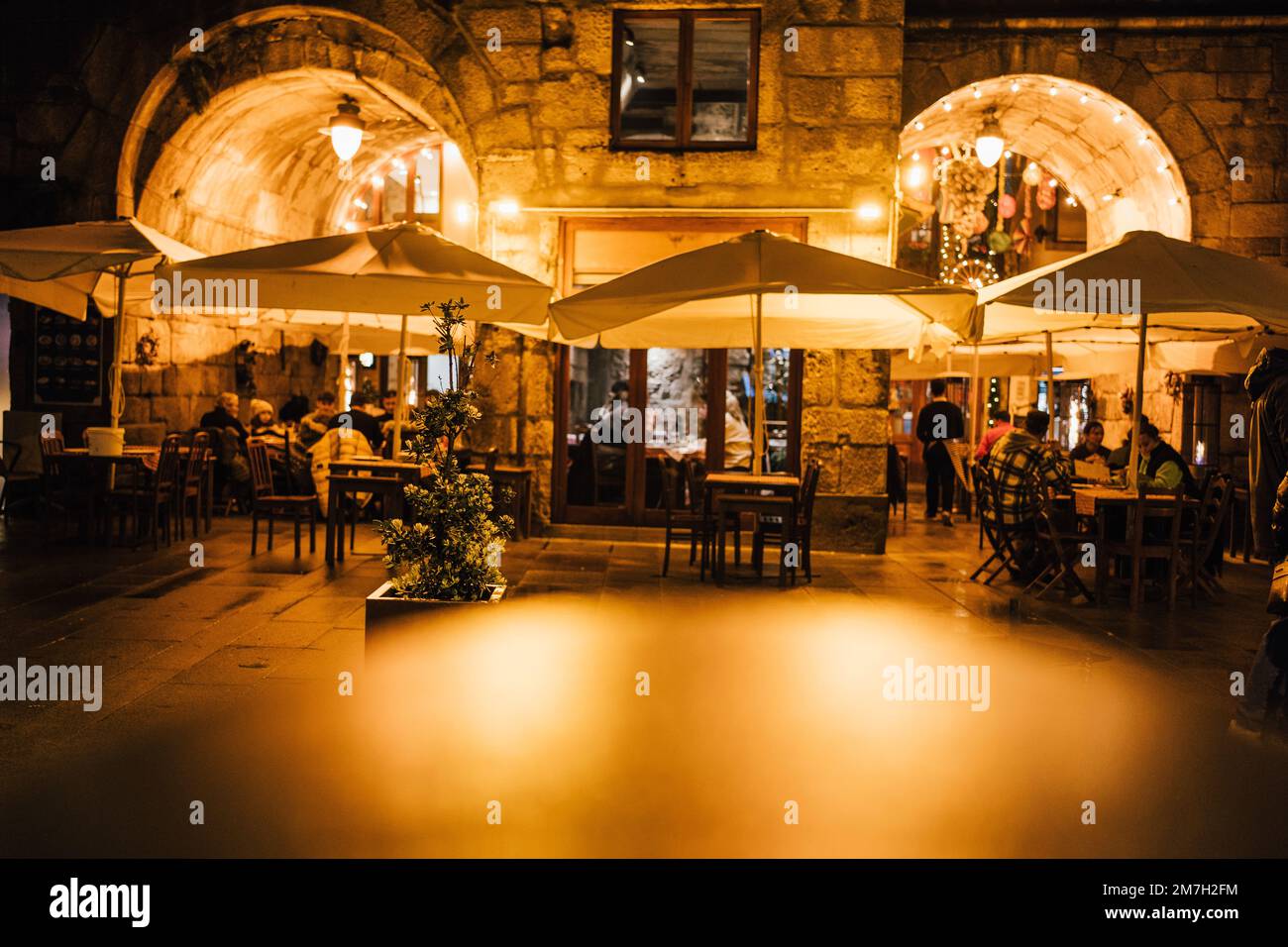 people enjoying night life in oporto city Stock Photo