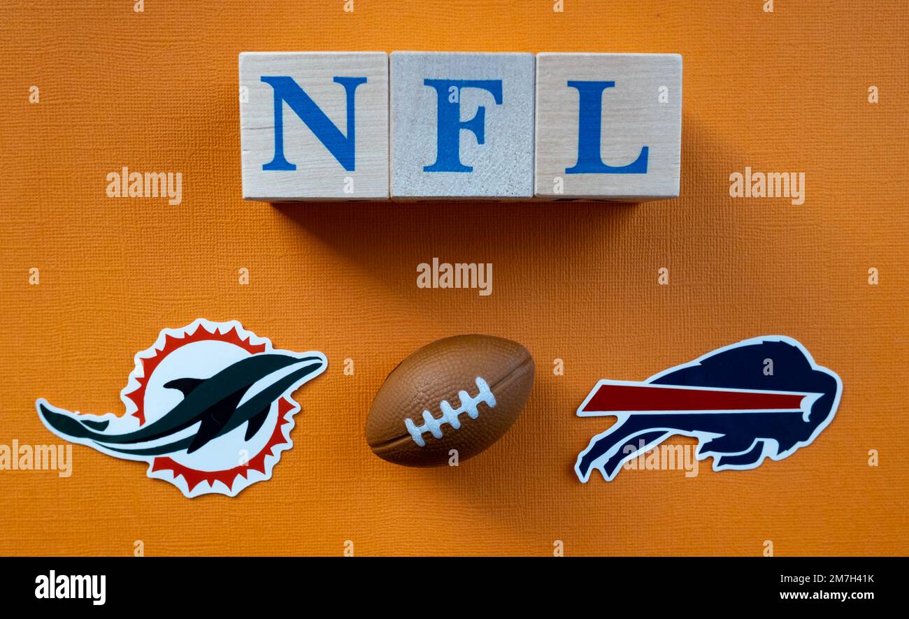 Nfl Emblems January 9, 2023, New York, USA. Emblems of football clubs participating ...