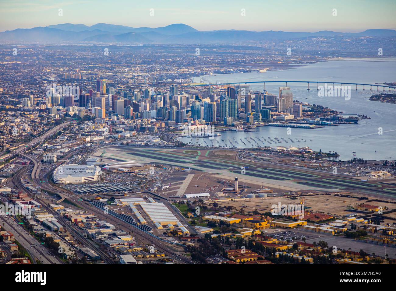 Downtown San Diego Intentional Airport Cityscape Backdrop Stock Photo