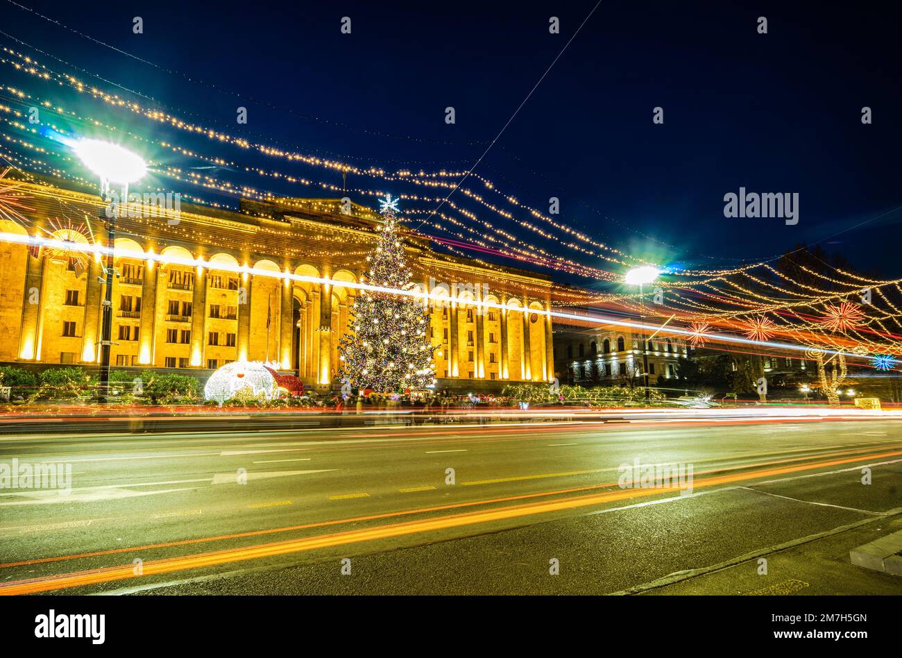 Main christmas tree of capital city of Georgia Stock Photo