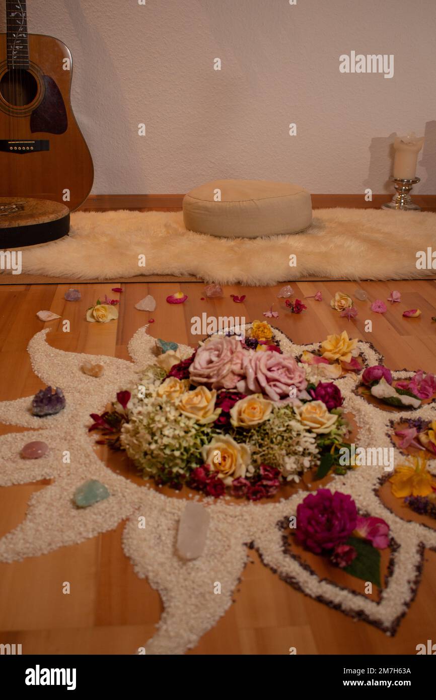 Spiritual altar, natural stones, shamanism ceremonyflower Stock Photo ...