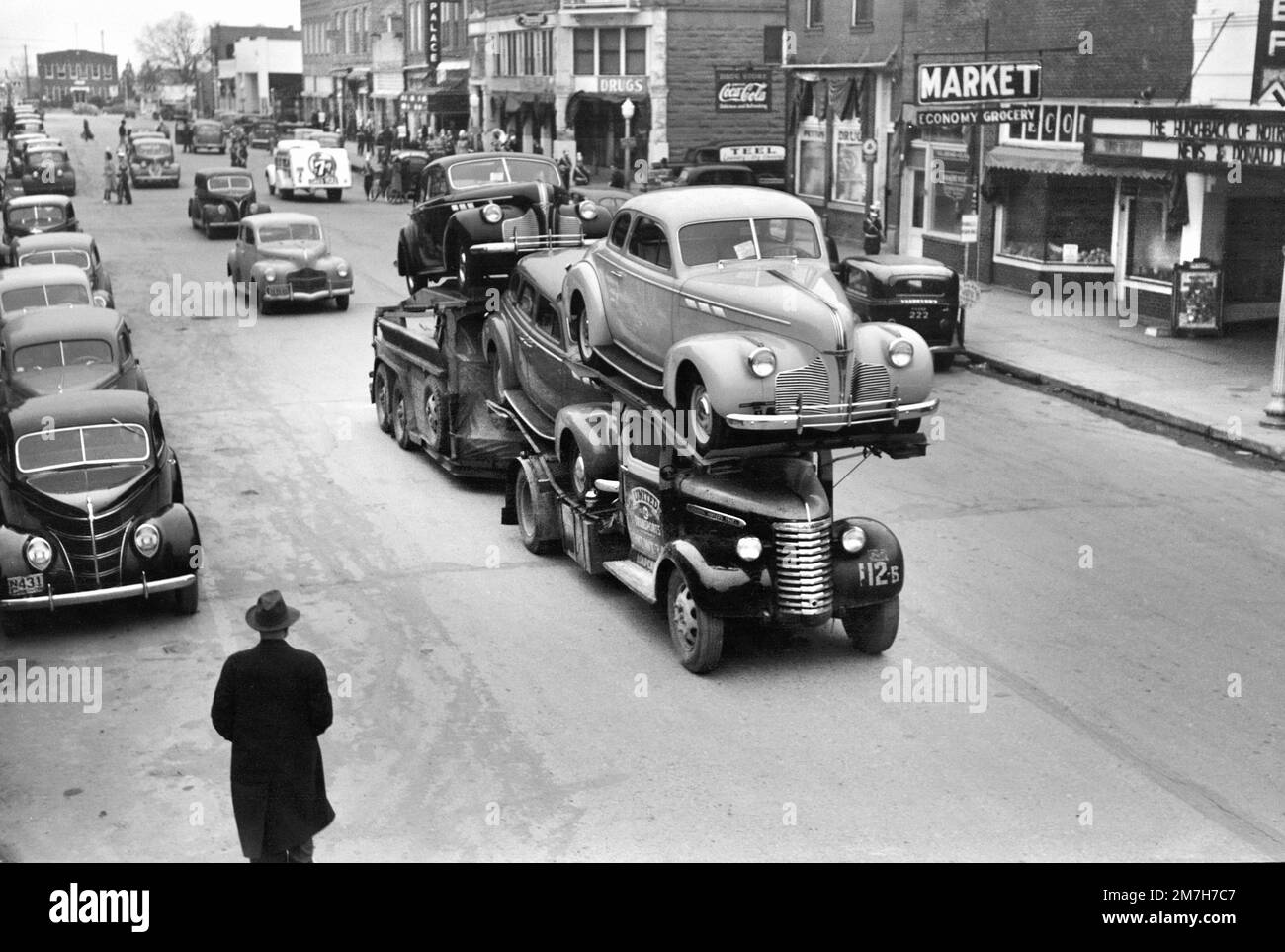 Main Street of Town, Eufaula, Oklahoma, USA, Russell Lee, U.S. Farm Security Administration, February 1940 Stock Photo
