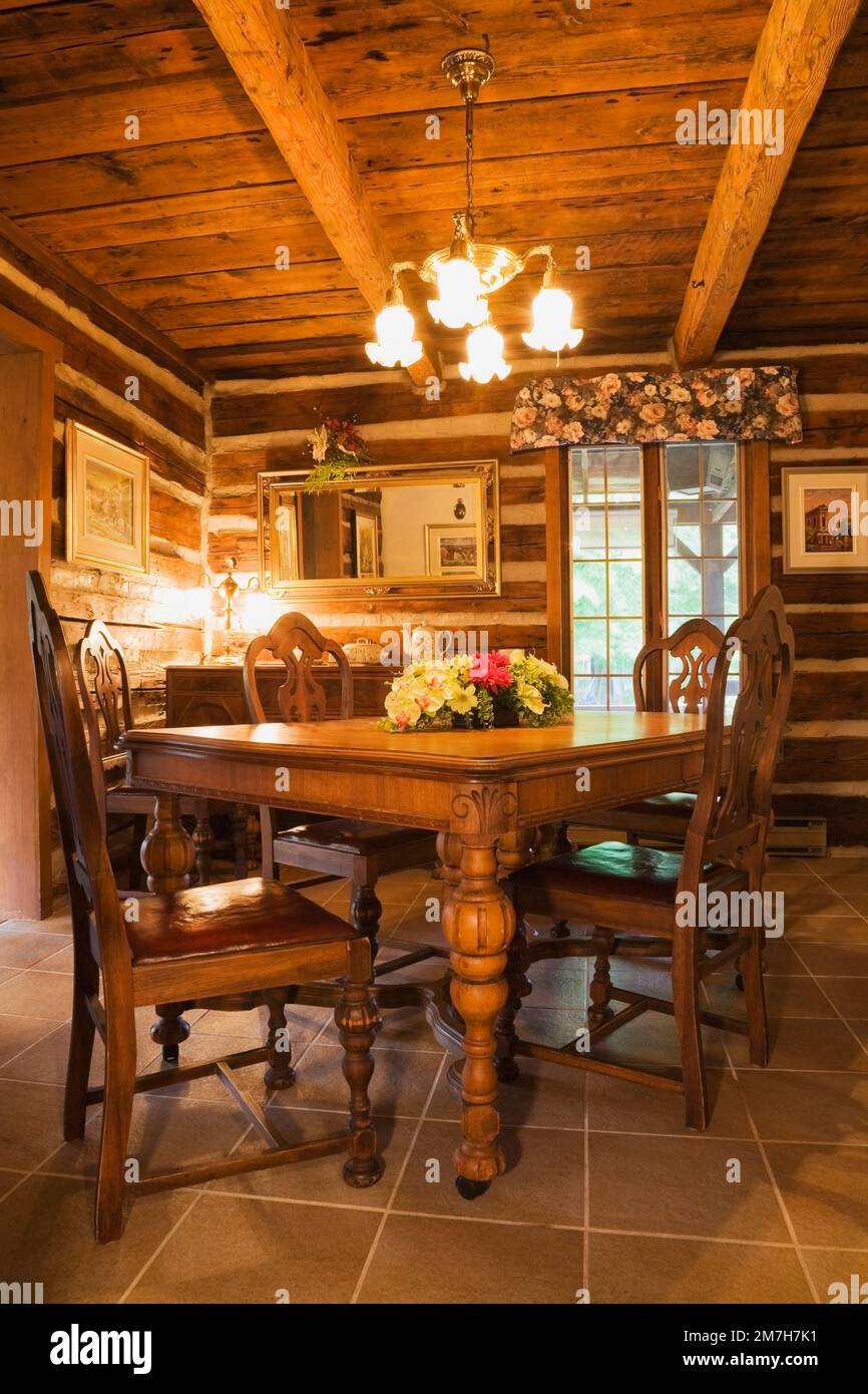 Old wooden dining table and chairs in dining room inside 1987 ...
