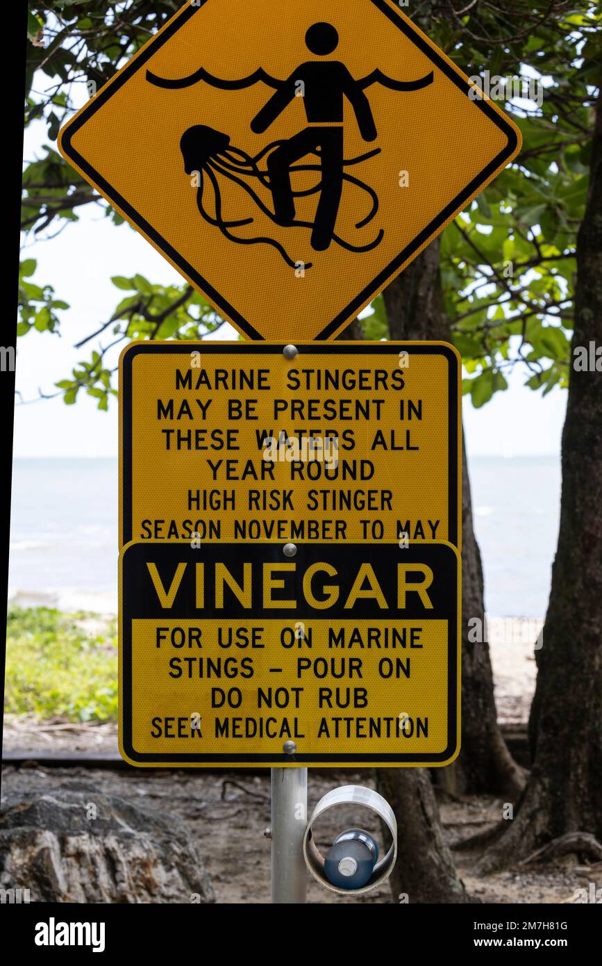 Marine Stinger bay on Far North Queensland Beach with vinegar for