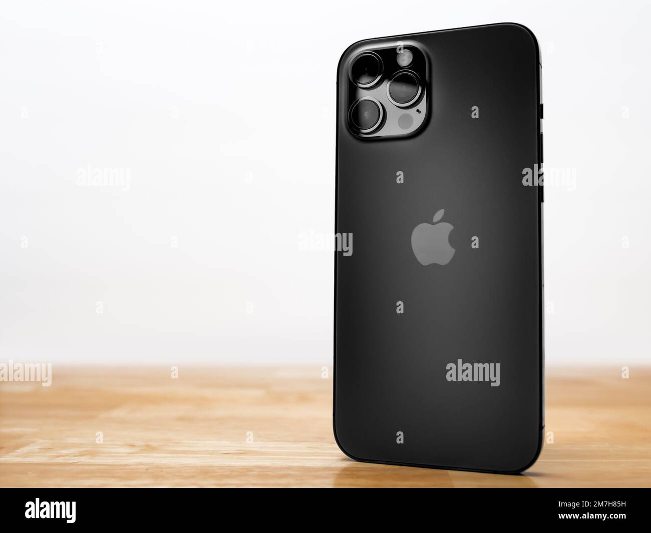 The iPhone 12 Pro Max is Apple’s most advanced and largest 5G cell phone. The phone features 3 rear facing cameras and a LiDAR sensor. Stock Photo