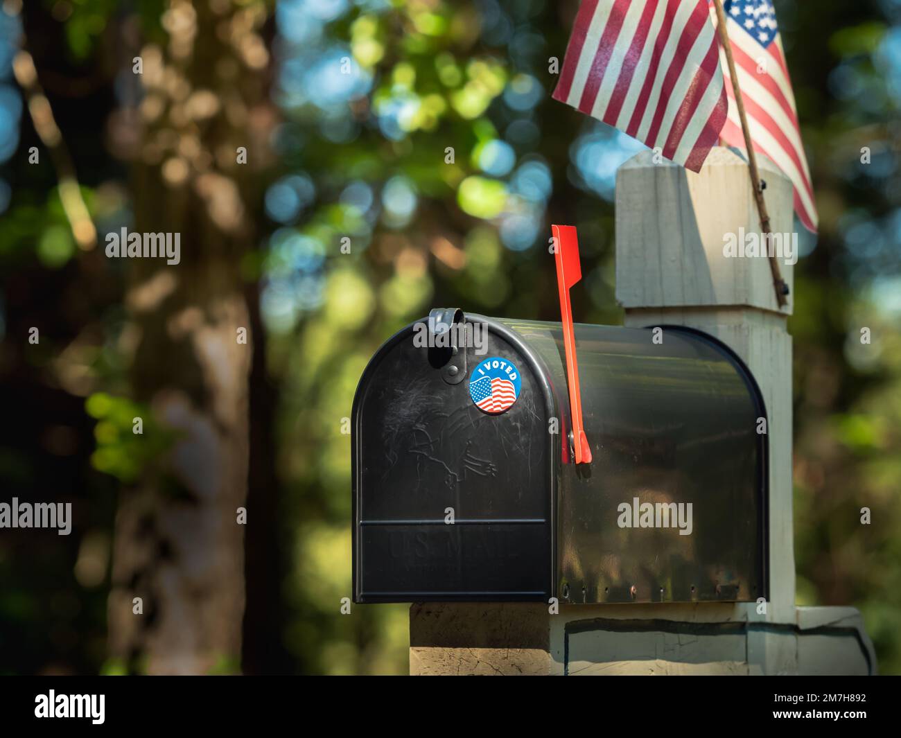 Absentee voter vote by mail ballot in U.S. Post Office residential mailbox. Stock Photo