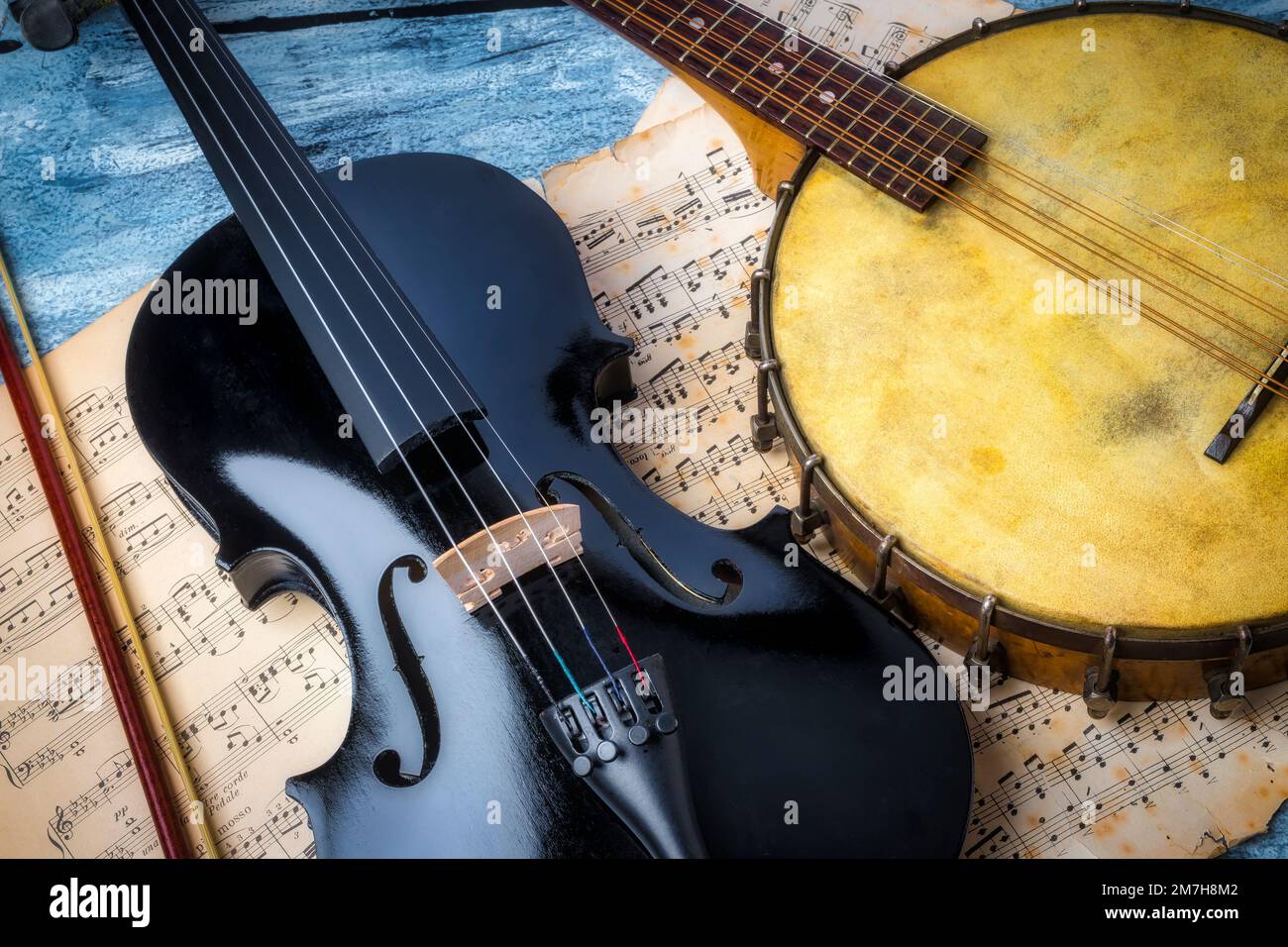 Black Violin And Banjo Stock Photo