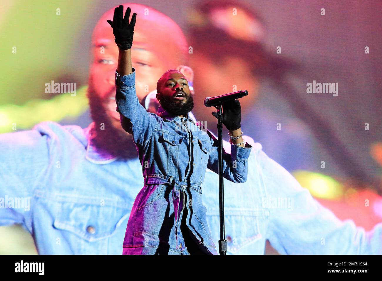 January 7, 2023, Los Angeles, California, USA: LOS ANGELES - JAN 7: Duckwrth performing during AT&T Playoff Playlist Live! at the Banc of California Stadium on January 7, 2023 in Los Angeles, CA (Credit Image: © Nina Prommer/ZUMA Press Wire) EDITORIAL USAGE ONLY! Not for Commercial USAGE! Stock Photo