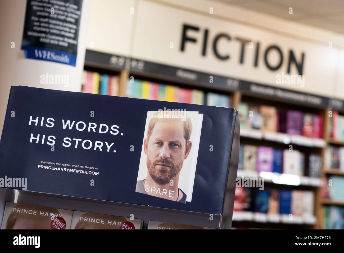 The newly released autobiography from the Duke of Sussex on dipslay at WHSmith's in Victoria Station, London, where the book became available to purchase at midnight. Picture date: Tuesday January 10, 2023. Stock Photo
