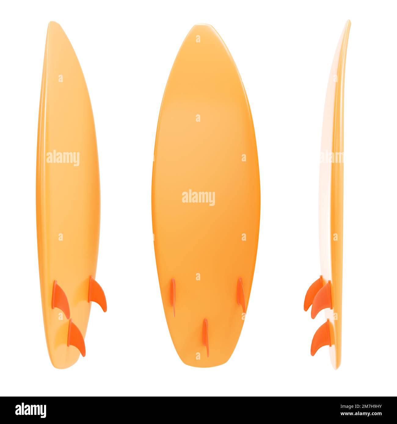 Orange surfboard isolated on white background. 3d rendering Stock Photo