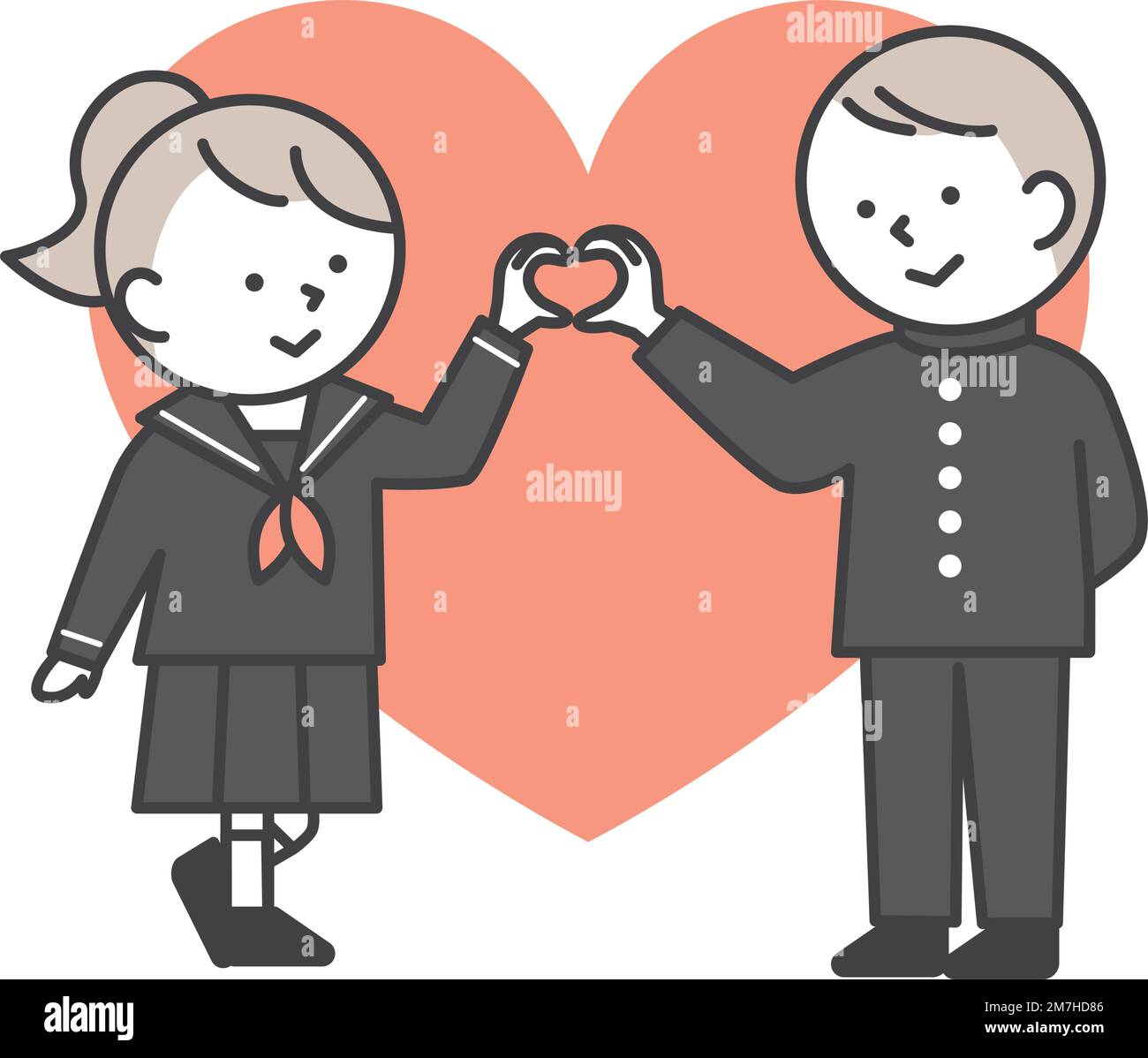 A couple of students making the shape of a heart symbol with their hands Stock Vector
