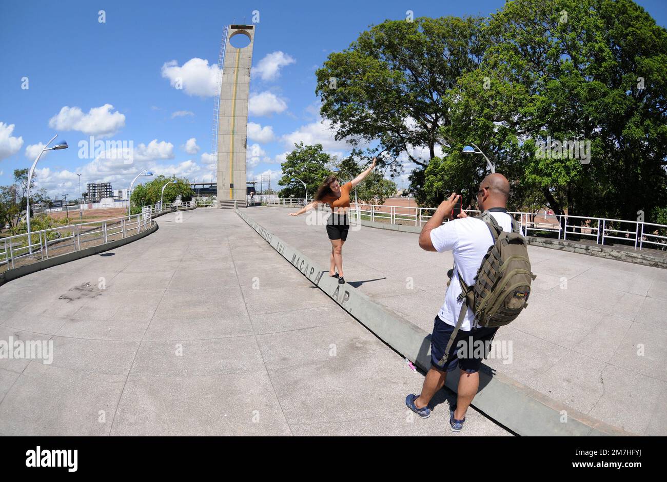 Macapá,Amapá,Brazil,November 12, 2021.Marco Zero tourist monument, located in the city of Macapá, to mark the exact passage of the Equator line dividi Stock Photo