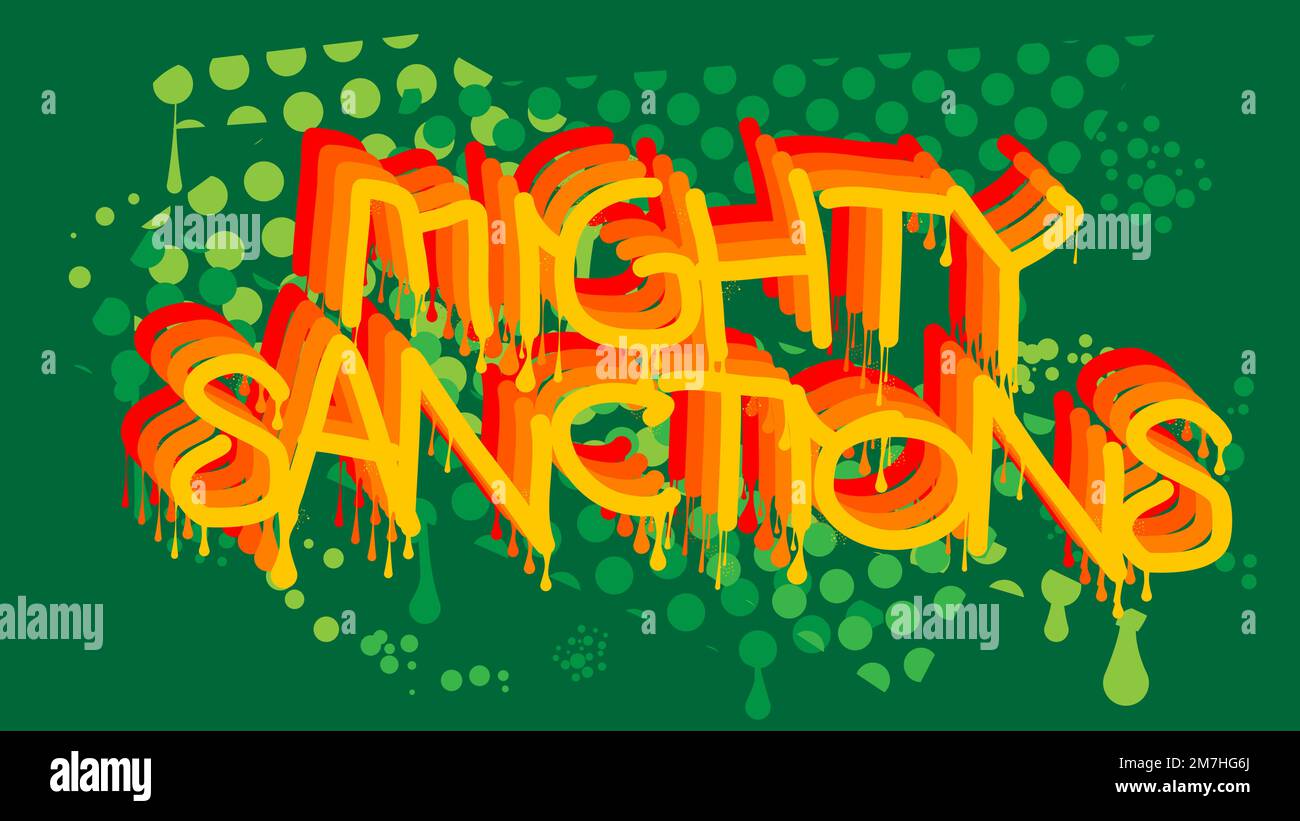 Mighty Sanctions. Graffiti tag. Abstract modern street art decoration