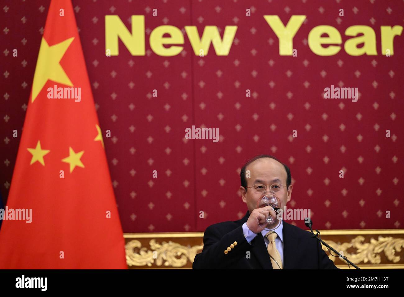 Chinese Ambassador to Australia Xiao Qian addresses the media during