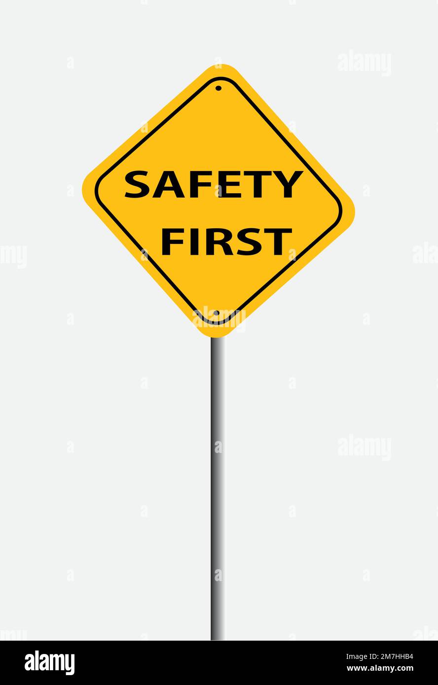 yellow traffic sign with safety first in black text on a white background Stock Vector Image