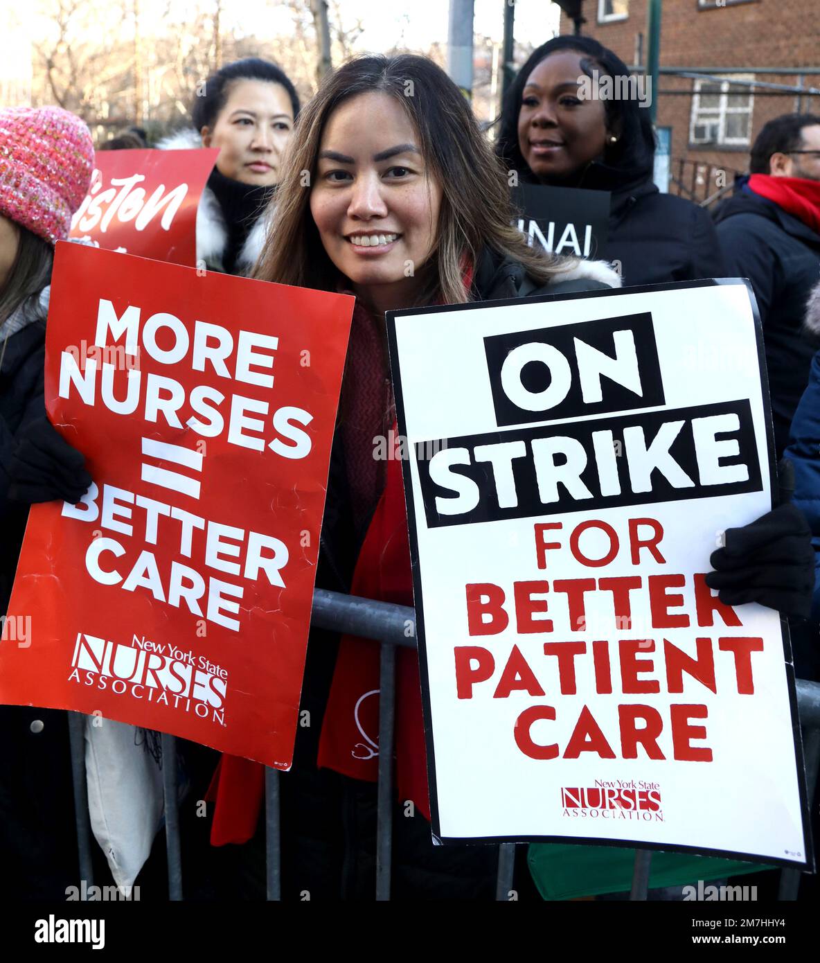 January 9, 2023, New York City, New York, USA: Nurses seen on strike ...